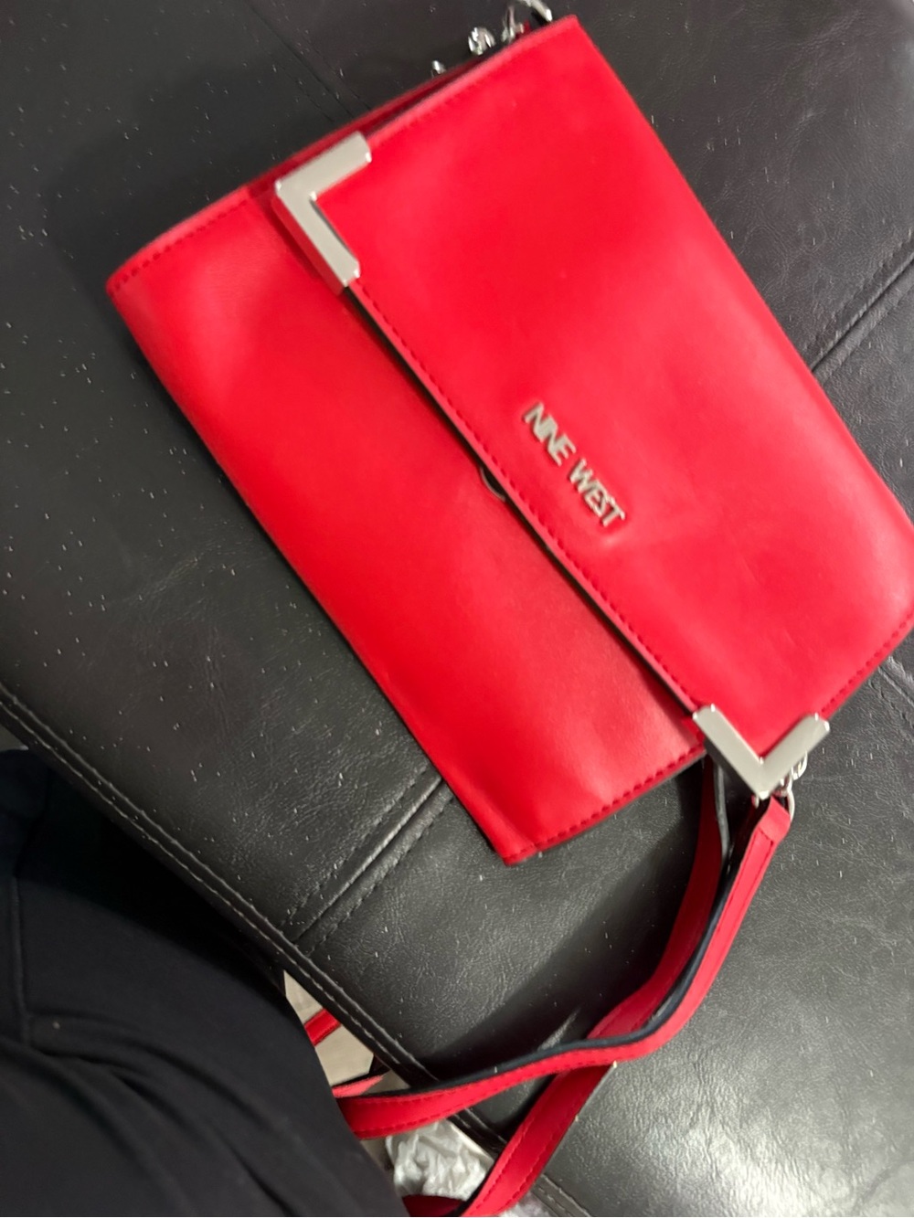 Nine West Red Crossbody Wallet with Silver Accents